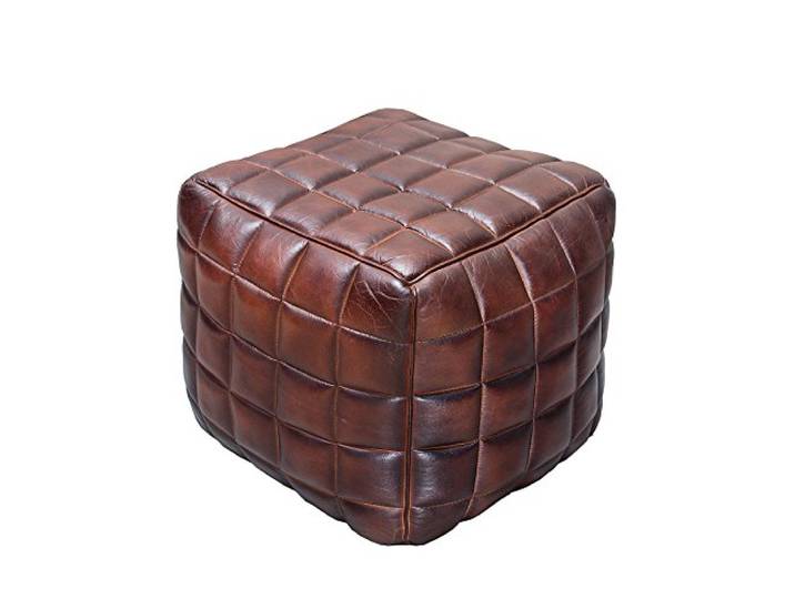 invicta INTERIOR Hocker Rider 40cm - braun - Echtleder Ziernähte Handarbeit, montiert, Ziersteppung, als Beistelltisch nutzbar, hochwertige Verarbeitung, vielseitig kombinierbar, robust
