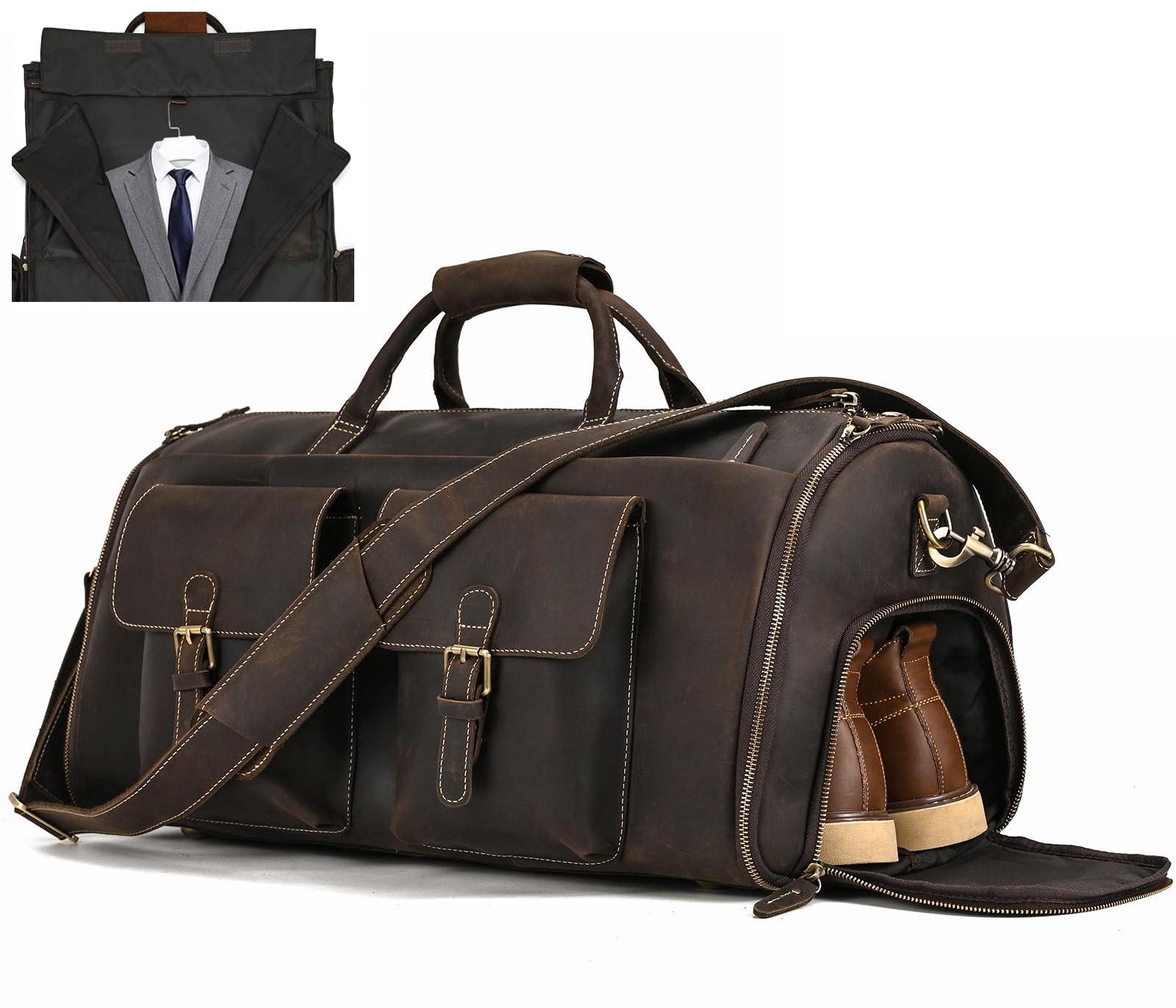 2-in-1 Retro Kleidung- und Schuhentasche aus echtem Leder