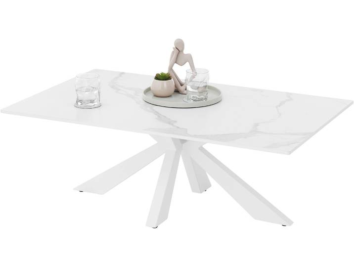 Couchtisch STOLKOM Noah Wohnzimmertisch Keramik, Weiß marmoriert, BxHxT 110x40x70 cm , weiß (weiß marmoriert, weiß, weiß, weiß marmoriert), H:40cm, Tische, Couchtisch, Keramikoberfläche weiß marmoriert, 4-Fuß Gestell in weiß