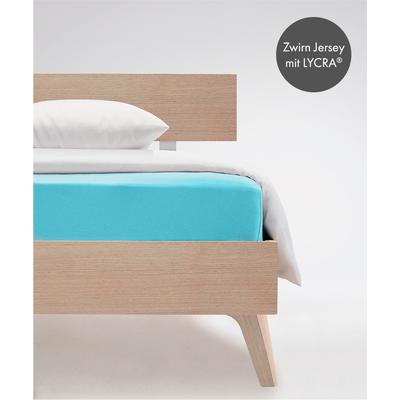 Spannbettlaken FLEURESSE "Comfort", blau (türkis), B:180cm, Jersey-Elasthan, Obermaterial: 96% Baumwolle, 4% Elasthan (LYCRA), Bettlaken, Spannbettlaken, langlebig & bügelfrei,Perfekte Passform durch POWER-STRETCH