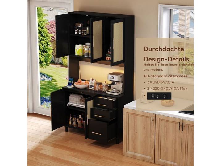 183 cm buffet lampes de décoration LED contrôlées par application 2 x USB 2 x prises prises réglables 3 tiroirs