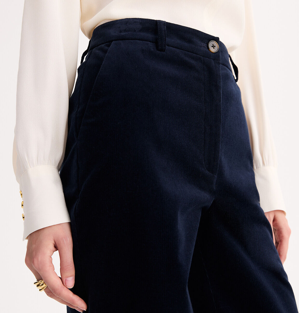 ANNE WEYBURN Pantalon large, velours côtelé stretch