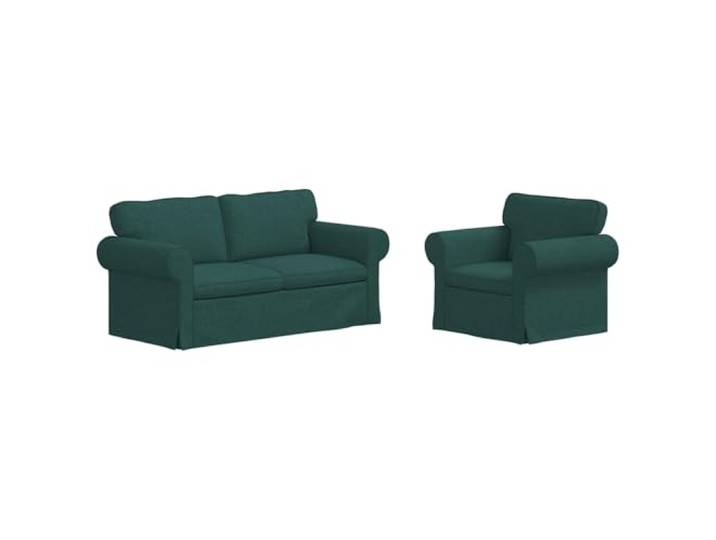 TEKGHUT Sofa Set 2 Stück Dunkelgrün Stoff Modular Metallrahmen Modulares Ecksofa,2 Stück,atmungsaktiver Stoff,Metallrahmen,Holzwerkstoff-Armlehnen,Brötchen-Fuß-Form,Schaum-Faser-Füllung