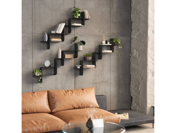 Wandregal Montage Typ B Stahl, pulverbeschichtet Schwarz/Schwarz 61 x 15 x 47cm