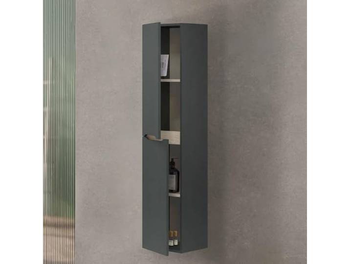 Dmora - Badezimmersäule Williamsburg, hängende Badezimmerwandeinheit mit 2 Türen, hoher Kleiderschrank, 31x26h135 cm, Anthrazit und Eiche