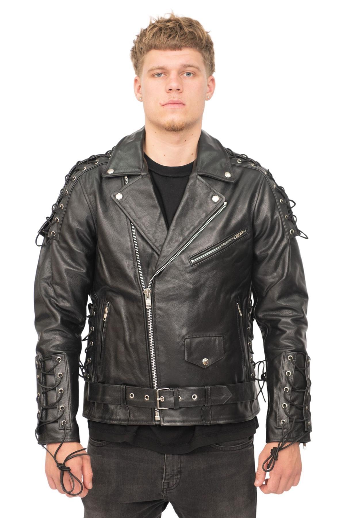 Herren-Bikerjacke aus geprägtem Brando-Leder – Chicago