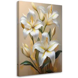 WANDBILD weiße lilien bemalte blumen