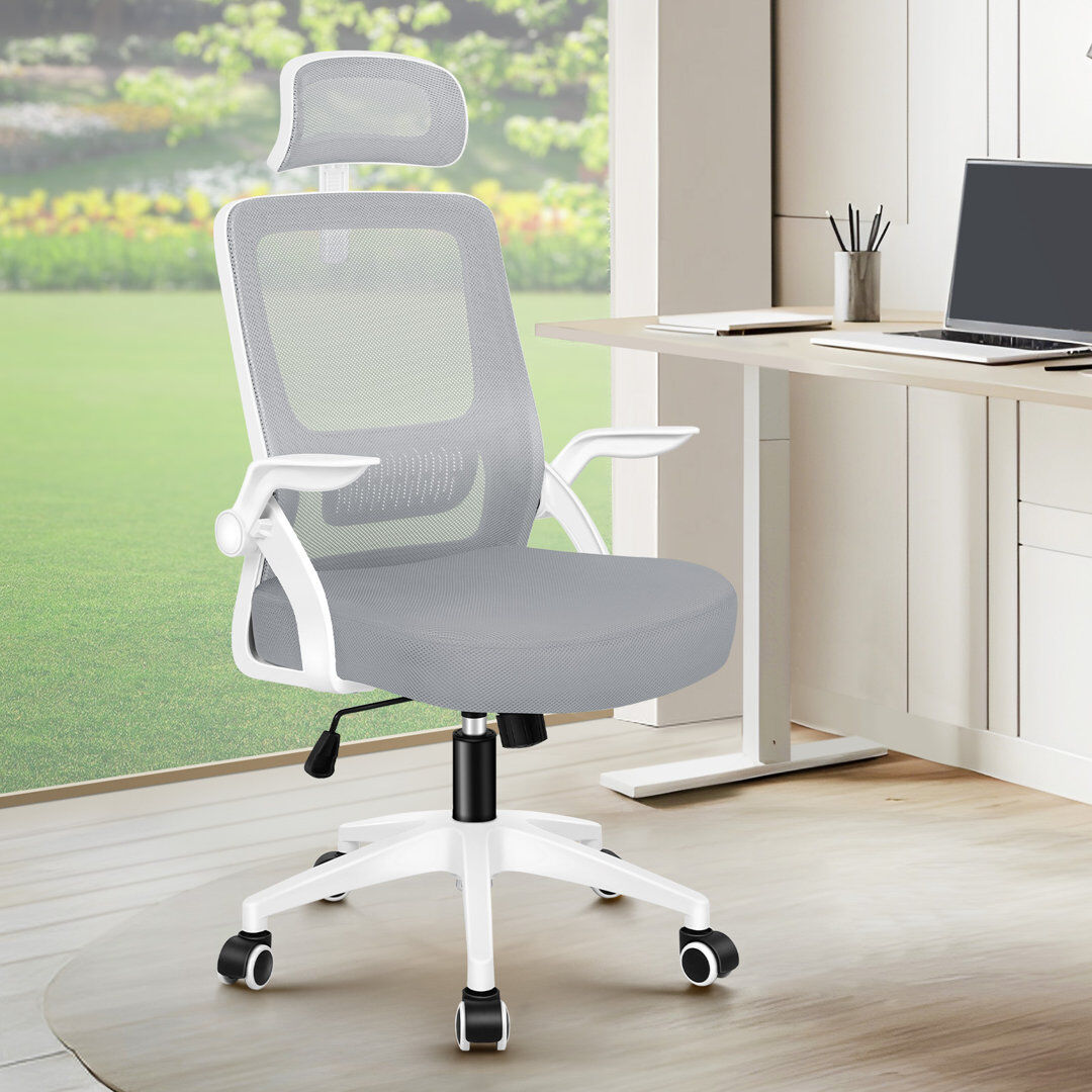 Rebrilliant Mesh Office Chair Ergonomic Gas Lift Swivel Tilt Computer Gaming Grey/White 62cm W X 62cm D