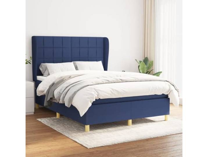 Atmungsaktiver Stoff mit Taschenfederkernmatratze verstellbares Kopfteil Boxspringbett mit Matratze Blau 140x200 cm Stoff Bett mit Topper Taschenfederkern verstellbares Kopfteil Schlafzimmer Möbel