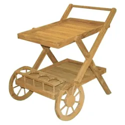Lex Premium Teak Servierwagen mit Edelstahl für Innen und Außen Accessoire rollbar