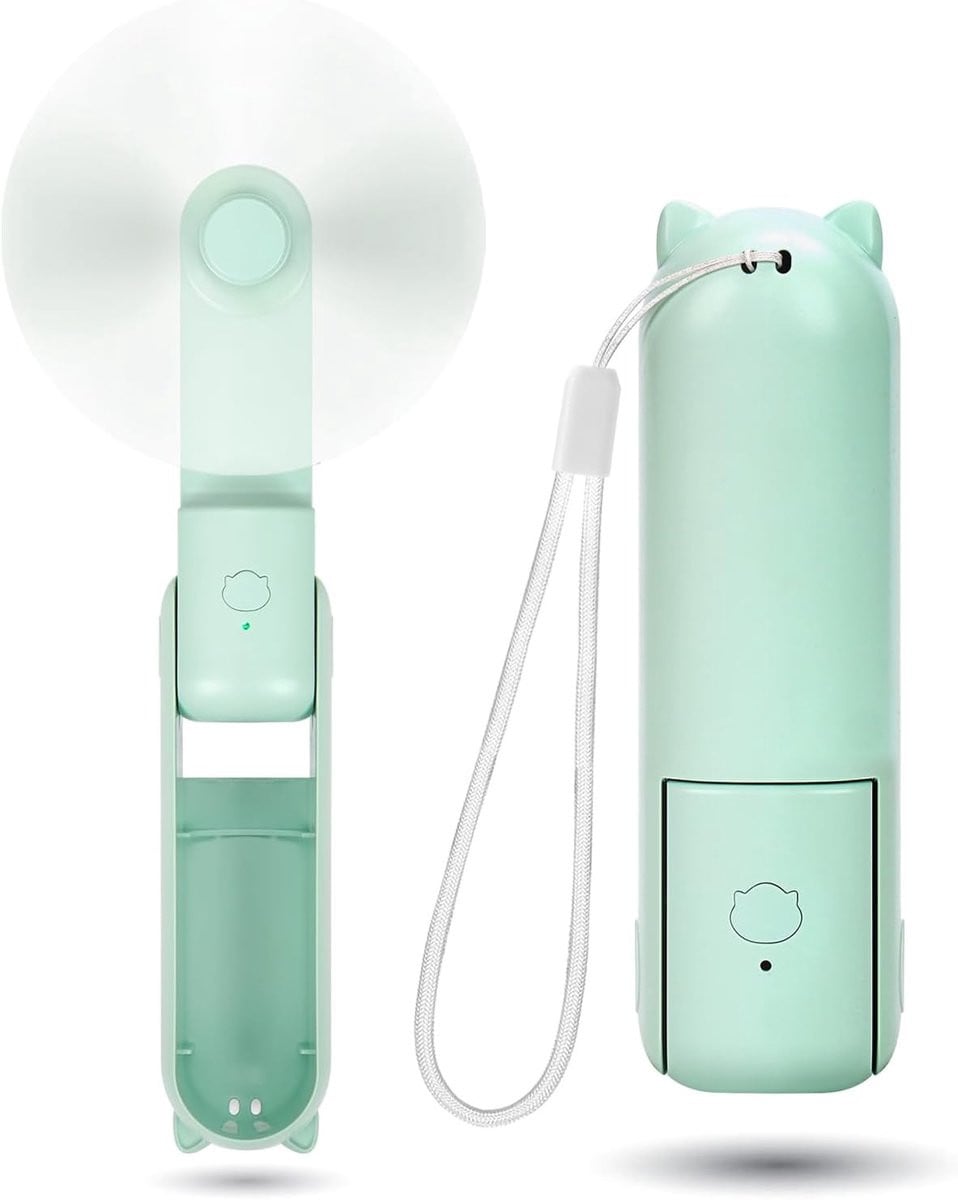 Draagbare mini handventilator met 3 windsnelheden, oplaadbaar, mintgroen