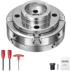 VEVOR 4 Zoll Drechselfutter 4 Backen Zentrierfutter mit 1 Zoll x 8 TPI Gewinde & Adapter, Vernickelte Oberfläche Spannbacken Hochfester Stahl, Spreizen und Klemmen für die Holzbearbeitung