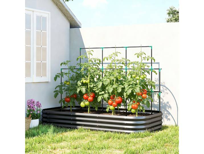 Outsunny Potager Surélevé Métal avec Treillis 220x110x150cm Gris