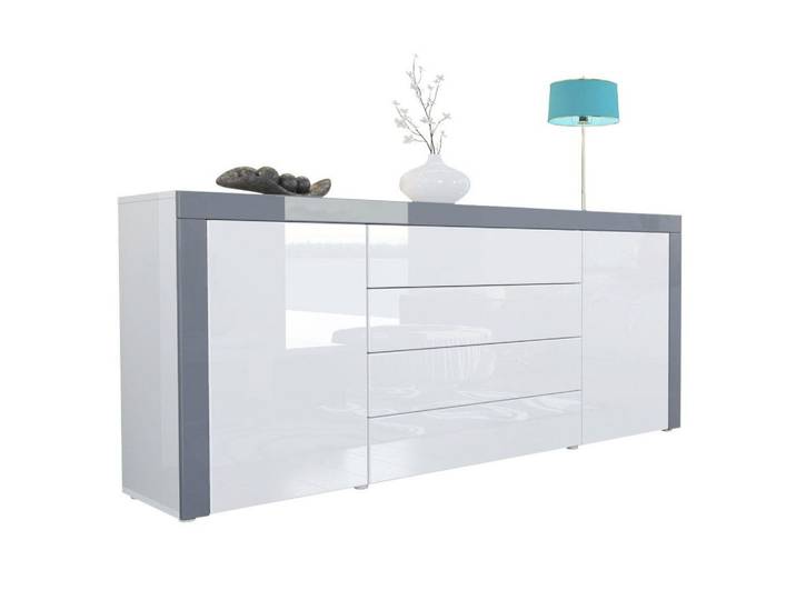 SIDEBOARD La Paz Weiß Hochglanz / Grau Hochglanz