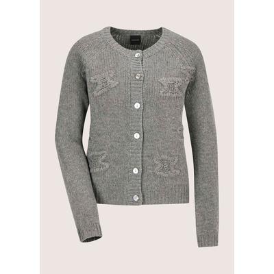 Longpullover MADELEINE "Strickjacke Kaschmir-Strickjacke mit Stickerei", Damen, Gr. 40/42, grau (steingrau, melange), Modern, comfort fit, Pullover Longpullover