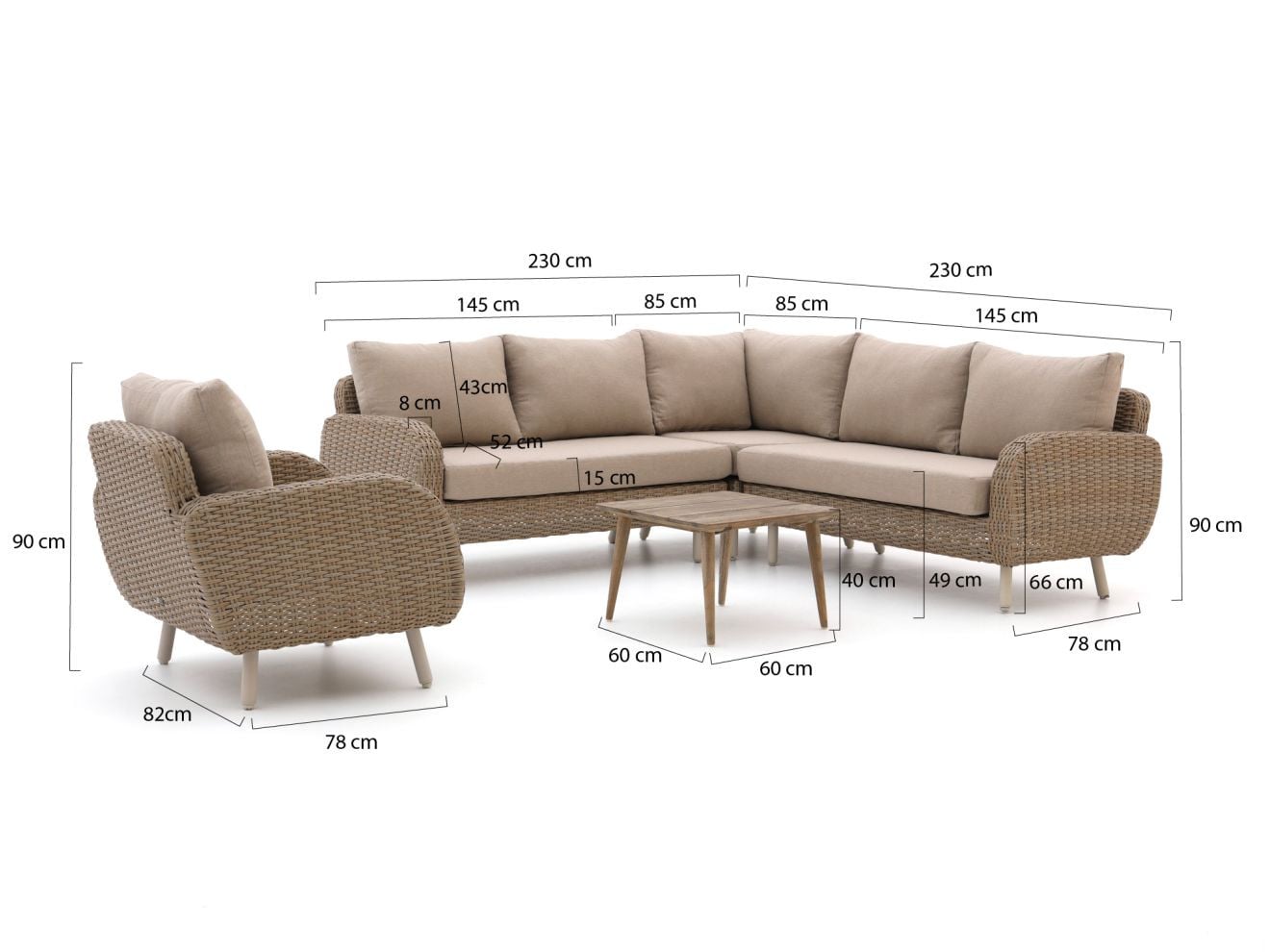 Hoek loungeset Intenso Beige voor 6 personen