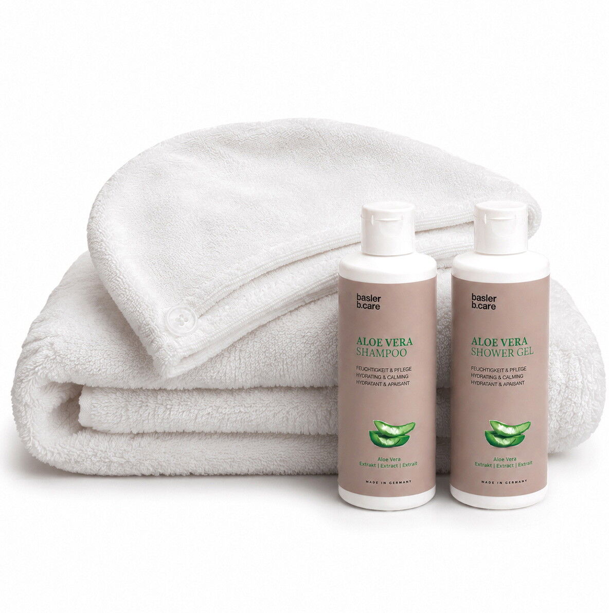 basler Aloe Vera Hair & Body Set (Shampoo 200ml + Shower Gel 200ml + Duschtuch + Haarturban)