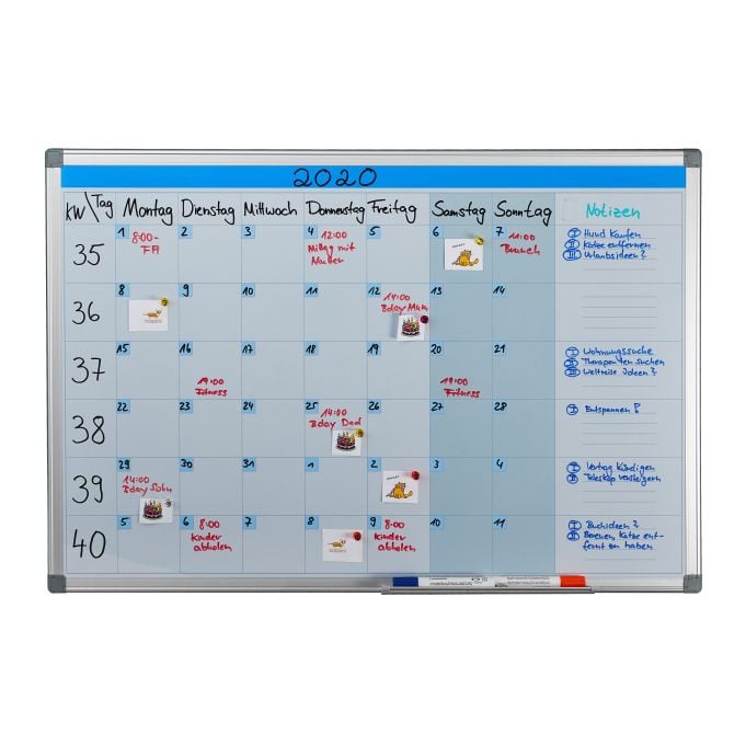 Relaxdays Magnetisch Whiteboard Planner met Pennenbakje, Wit en Zilver, B: 60 cm, H: 90 cm