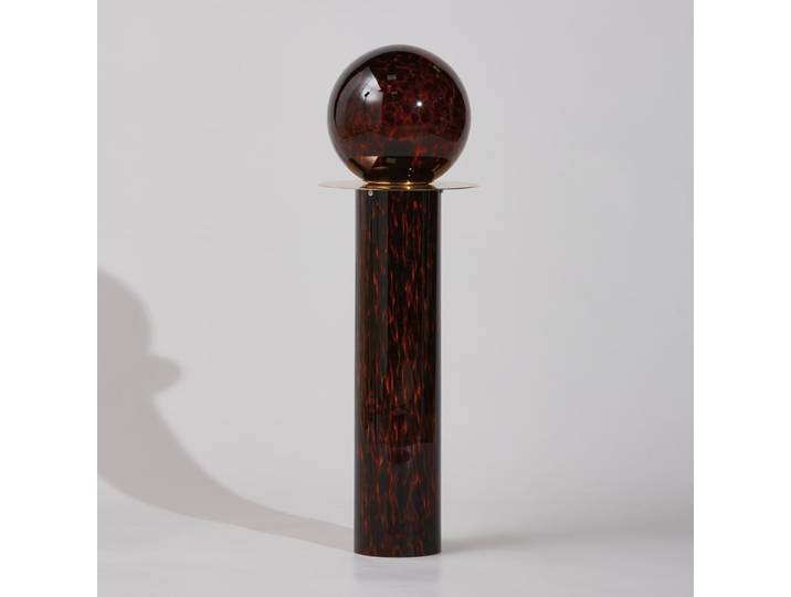 Lampe en verre tacheté et acier doré, H70 cm