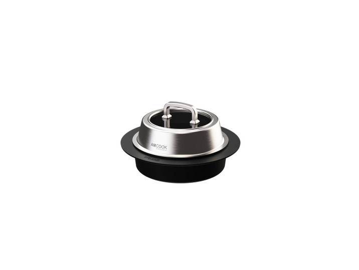 Am Cook Bräter Teppanyaki, Schwarz, Edelstahlfarben, Metall, 4 l, rechteckig, 35.7x36x14.5 cm, mit Dampfablass,hitzebeständige Griffe, Kochgeschirr, Töpfe, Bräter