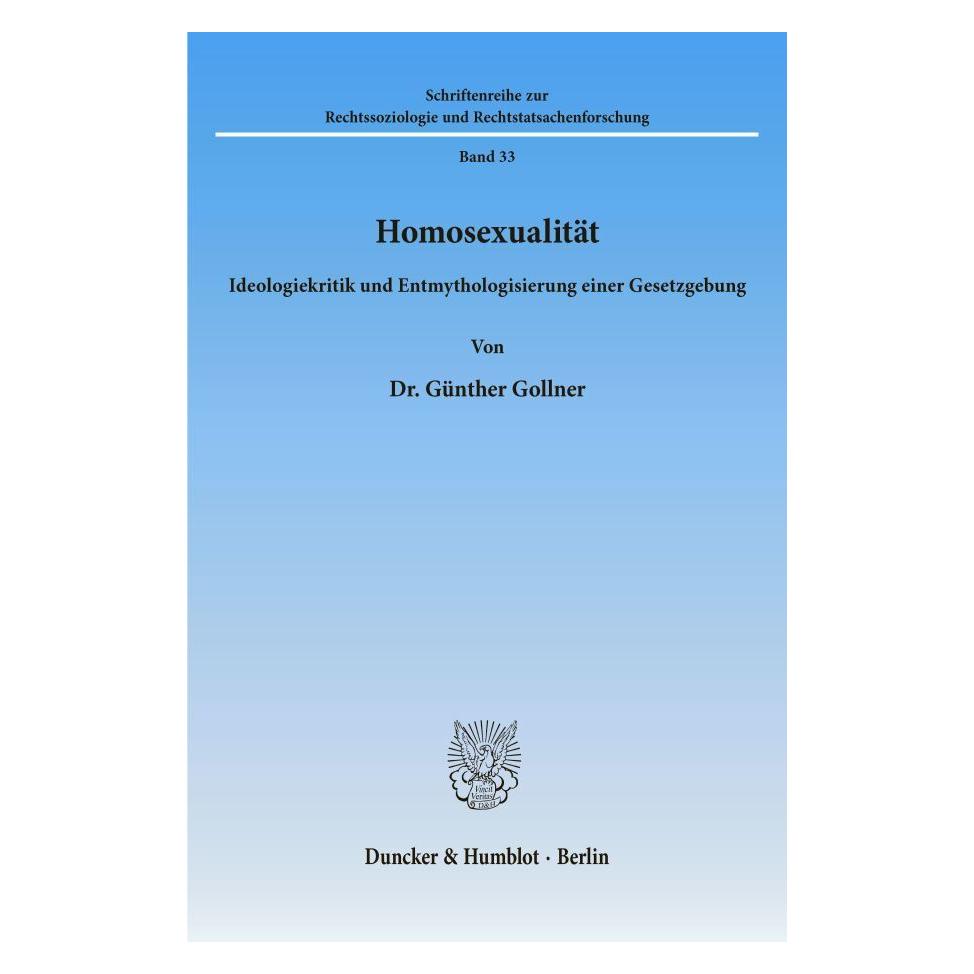 Duncker & Humblot Homosexualität. (Deutsch, Softcover, Günther Gollner) (55345158)
