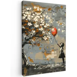 LEINWANDBILD Baum - Graffiti - Banksy-Stil - Ballon-Mädchen Wanddeko 40x60 cm