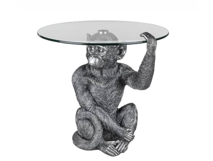 formano Affentisch Beistelltisch Antiksilber 58 cm mit Glasplatte Kunststein-Korpus, detailreiche Fellstruktur, abnehmbar verschraubte Tischplatte, für Wohnzimmer, Flur oder Büro