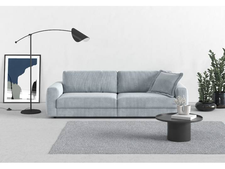 Big-Sofa, Breitcord, Grau, 264×126 cm, Extra Tiefe, Gepolstert, Trendmanufaktur