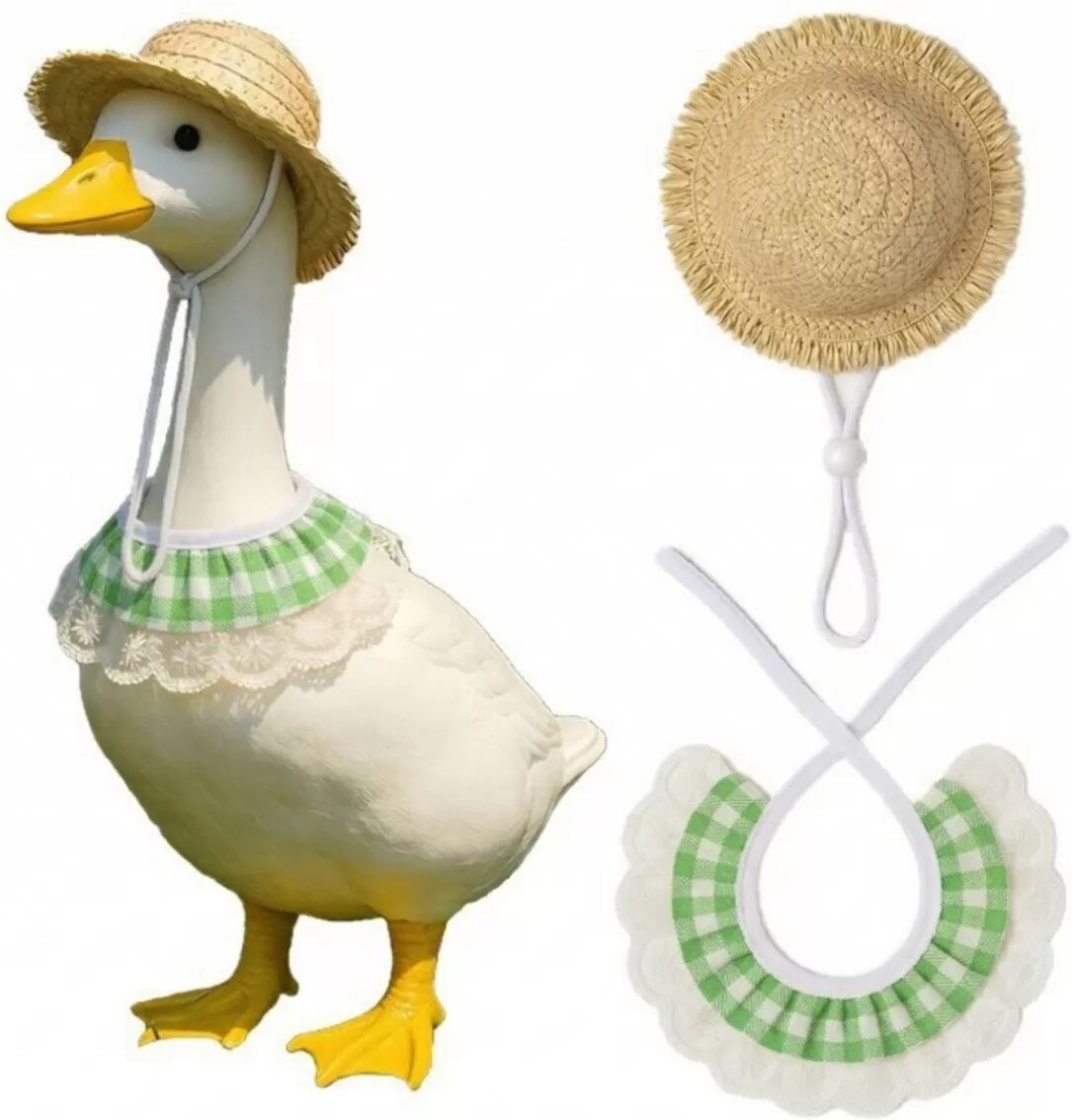 INF Ensemble costume d'oie de porche pastoral - chapeau de paille vert en polyester et bandana en dentelle
