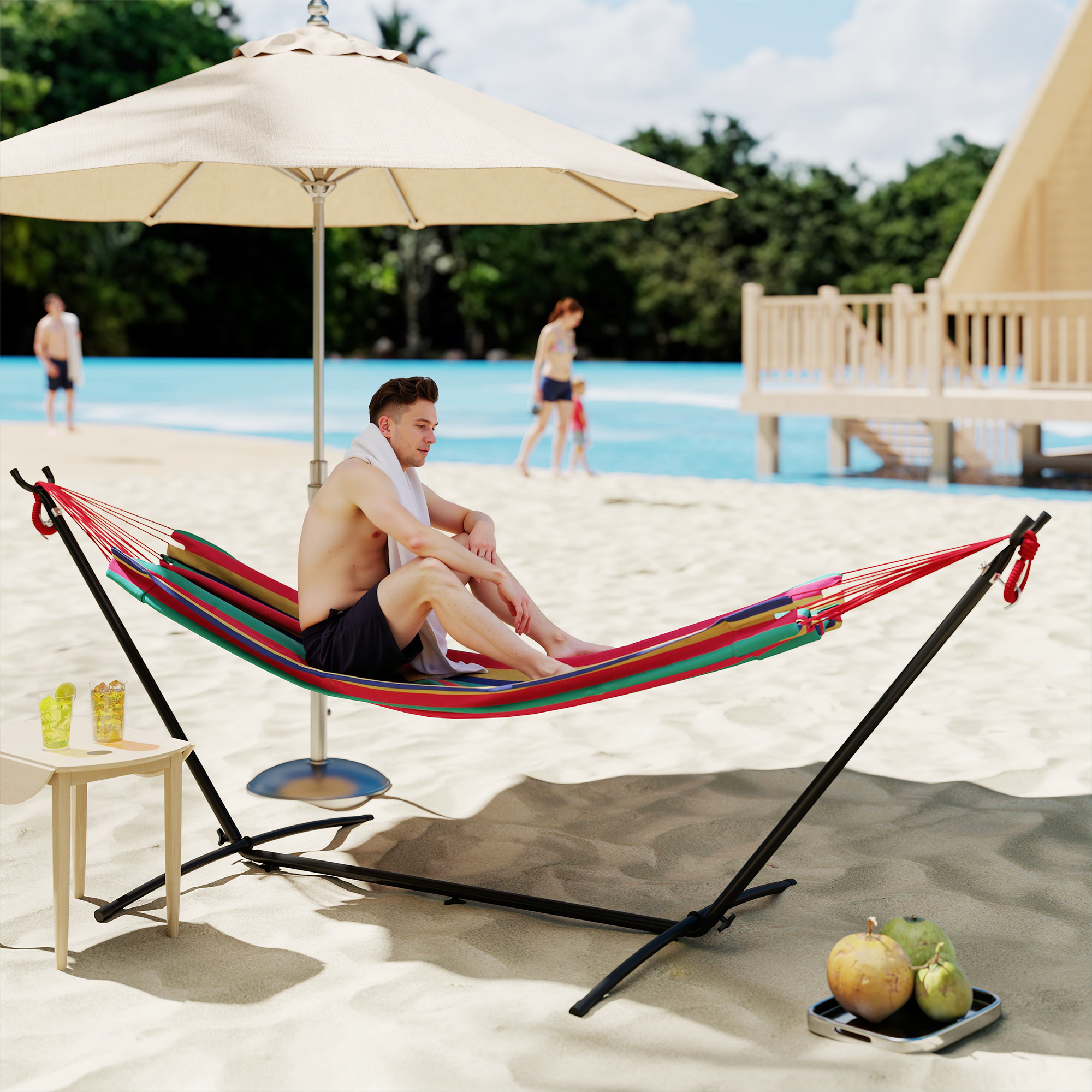 Outsunny Amaca Autoportante con Supporto, Altezza Regolabile e Borsa di Trasporto, 310x117x105 cm, Rosso   Aosom Italy