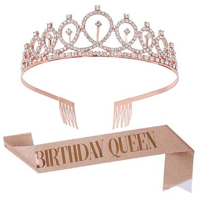 1 stück geburtstagskrone schultergurt set gold rosa gürtel geburtstagsmädchen königin gürtel etikette gürtel partybedarf