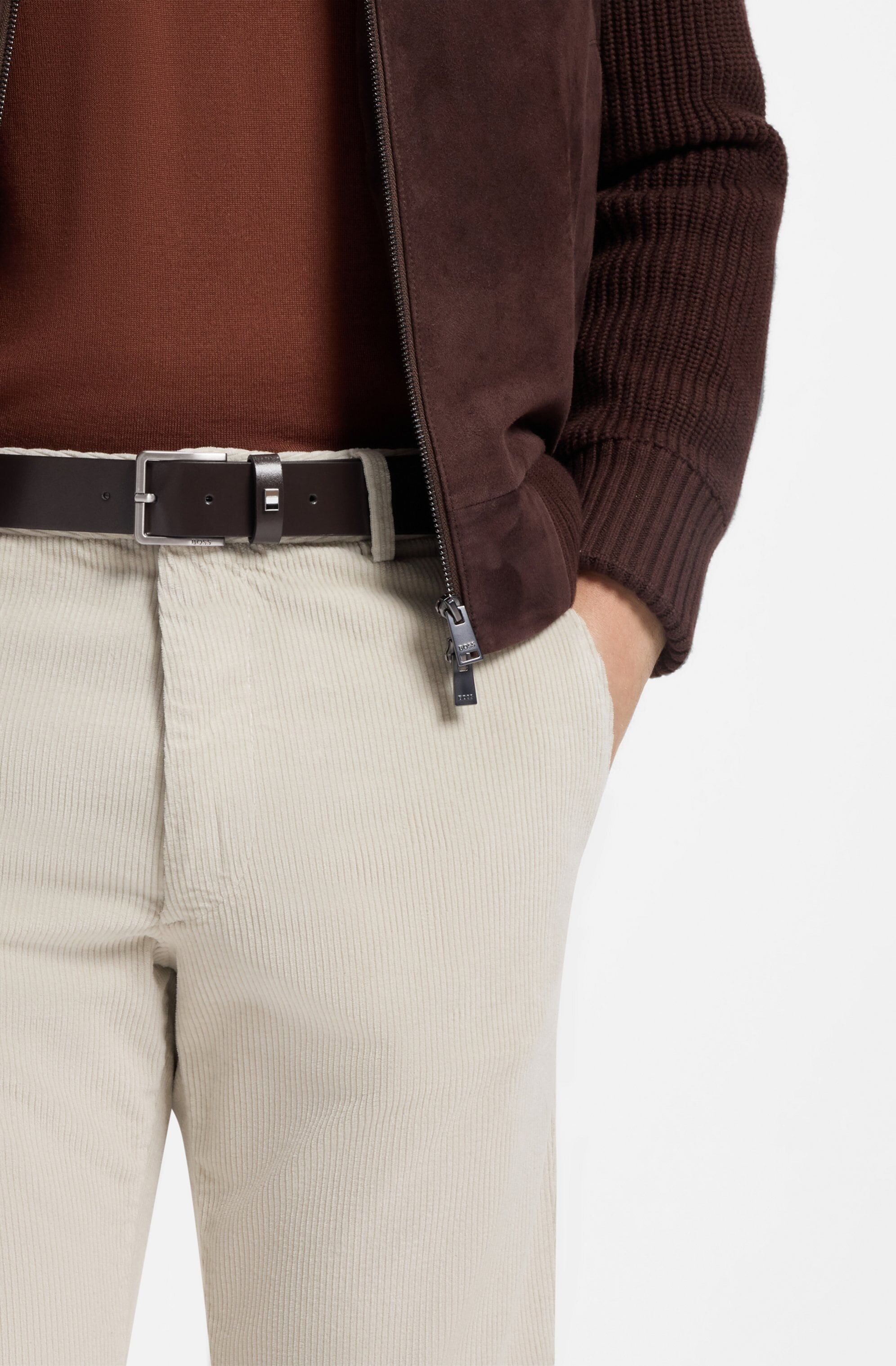 Ledergürtel BOSS "Ther-Flag-E_Sz35", Herren, Gr. 120, braun (schwarz braun205), Leder, unifarben, Gürtel Ledergürtel, mit stilvollen Markendetails