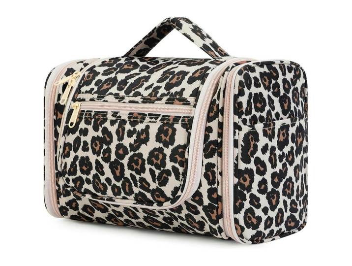 Waschtasche zum Aufhängen mit Leopardenmuster Rosa, Mehrfarbig, 5x2x5 cm, Badaccessoires, Kosmetikdosen