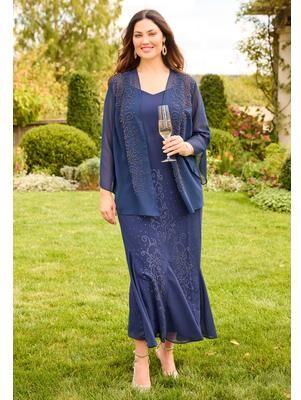 Plus Size Women's Masquerade Beaded Dress Set by Catherines in Mariner Navy (Size 30 W)