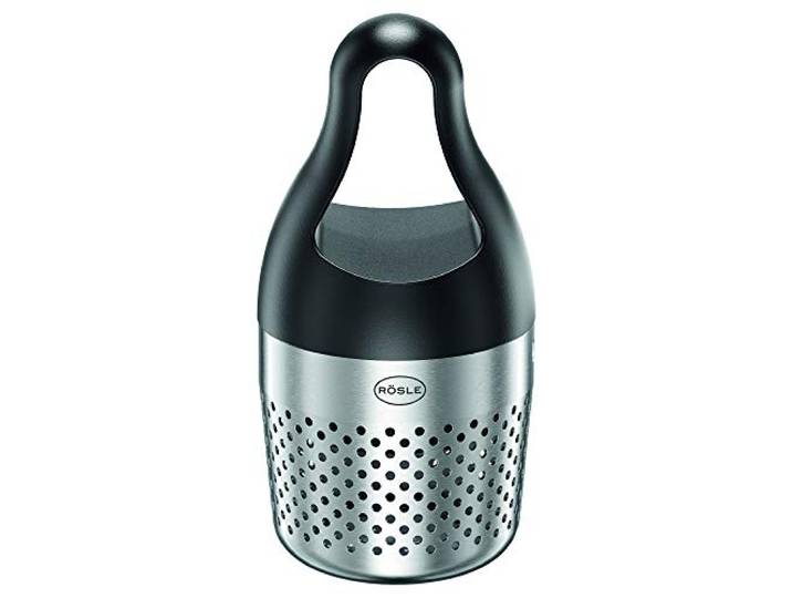 RÖSLE Aroma Ei, Hochwertiges Sieb mit Griff zum Mitkochen von Kräutern und Gewürzen, Tee-Ei, Aromaentfaltung, spülmaschinengeeignet, Silberfarben/Schwarz
