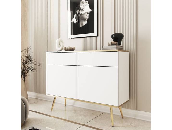 Buffet Komodee BANFF KOM2 Jambes métalliques dorées Blanc Blanc 39 x 107 x 85 cm