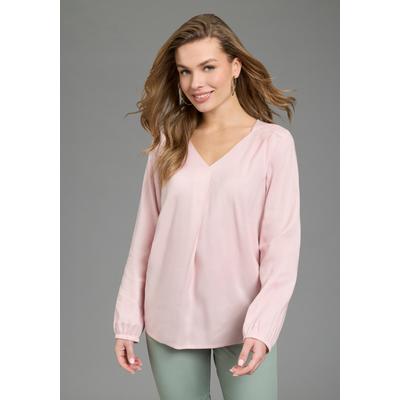 Schlupfbluse DELMAO, Damen, Gr. 38, rosa, Web, Obermaterial: 100% Viskose, figurumspielend, V-Ausschnitt, eingesetzt elastischer Bund mit Gummizug, Blusen Schlupfbluse, femininer Stil, Langarm, aus Viskose, mit V-Ausschnitt