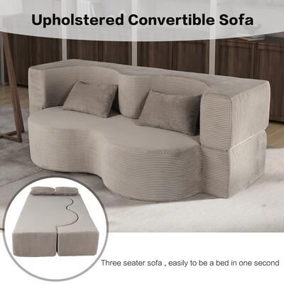 GREATPLANINC 2-in-1 Foldable Sofa Bed, Convertible Sleeper Sofa Couch, Upholstered Cloud Couch Loveseat Recliner Sofa with 2 Pillows