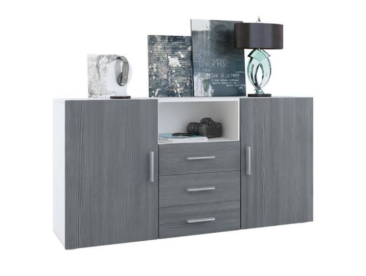 Vladon Buffet Commode Skadu en Blanc mat - Avola-Anthracite