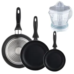 BERGNER - Set aus 3 Pfannen Ø16/20/24cm aus gepresstem Aluminium in schwarz mit Entsafter NATURALLY 40 W, 1,2 L