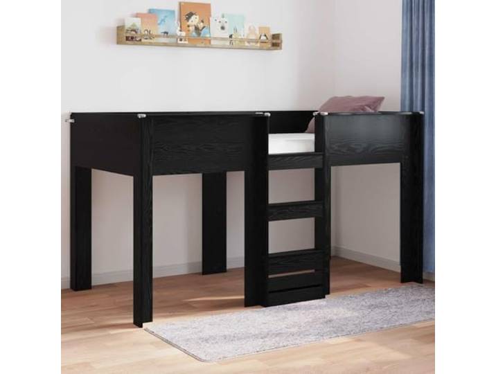 Holzwerkstoff platzsparend Doppelstockbett 100 x 200 cm Schwarz Etagenbett für Kinder Schwarz Eichen-Optik 100x200 cm Hochbett mit Leiter Platzsparend Kinderzimmer Möbel