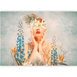 Artgeist, Tapete, Fototapete - Nature in thought - female figure among flowers on a patterned background (200 x 140 cm)