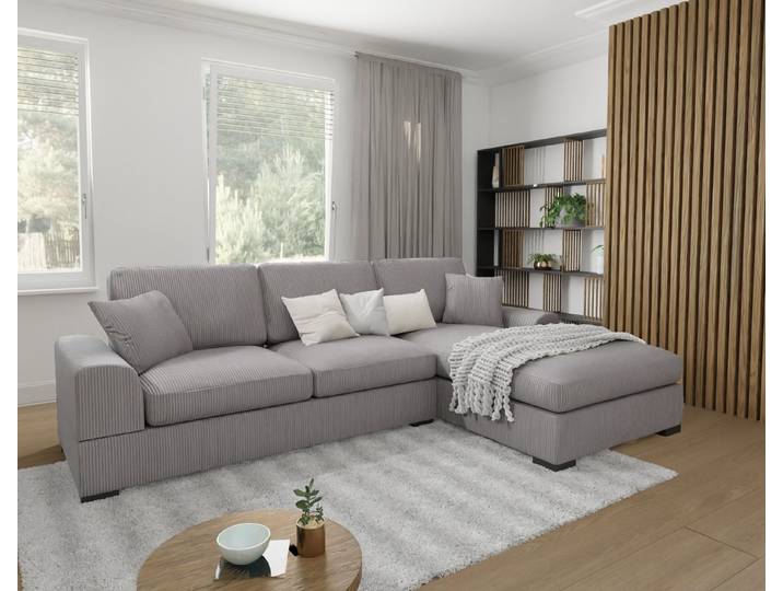 S-Style Möbel Ecksofa Leif mit Schlaffunktion in Cord-Stoff, schöner Sitzkomfort, Ottomane links oder rechts bestellbar, mit Wellenfederung