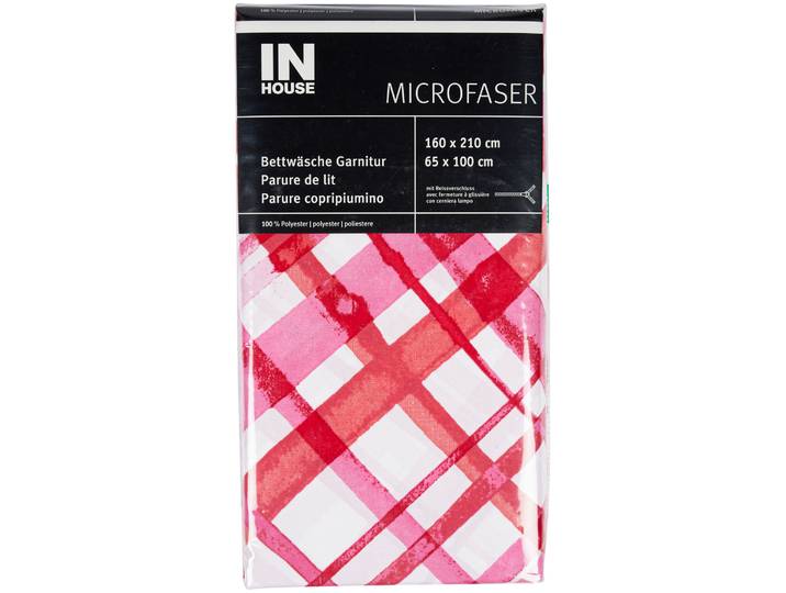 Inhouse Bettwäschegarnitur Microfaser Karo limone 160x210/65x100