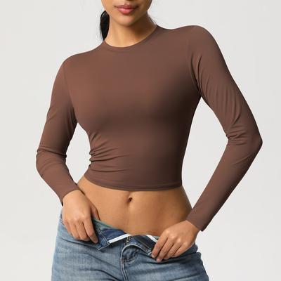 Daily Discovery Women's Yoga Top Long Sleeve Workout Shirt Breathable Moisture Wicking Activewear brown xl