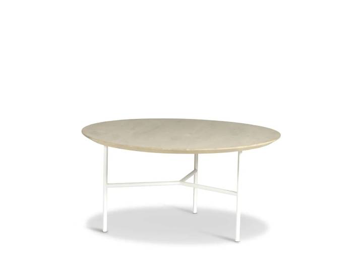 Mavis Table basse Tribeca Chêne ciré rustique, pieds blancs, Ø80 cm