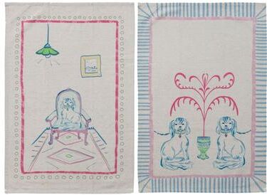 Storied Home "Cotton and Linen Printed Tea Towels with Dog Scene - 28.0""L x 18.0""W x 0.25""H"