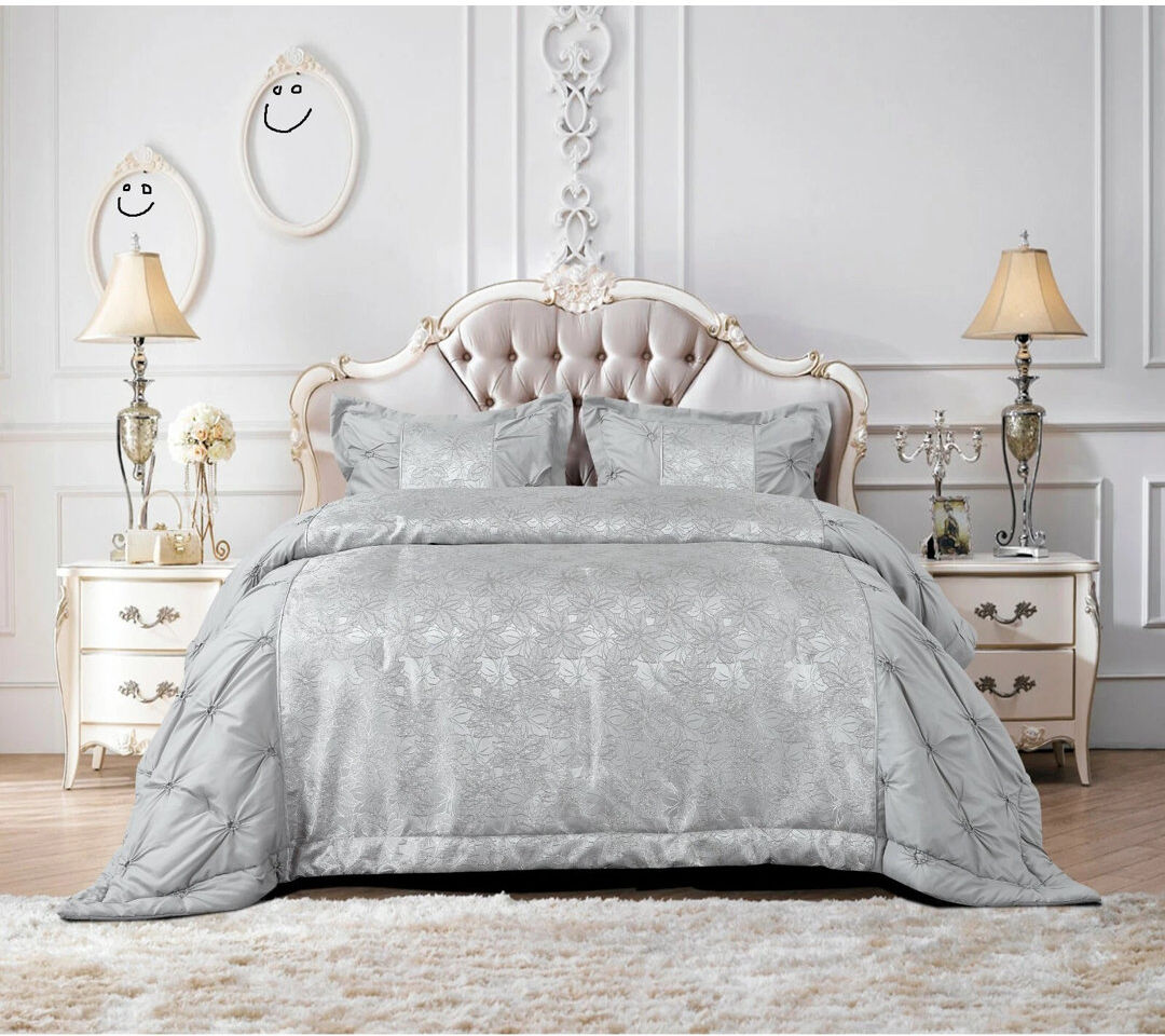 SHAZ HOME Microfiber Floral Bedspread with Pillow Shams Silver