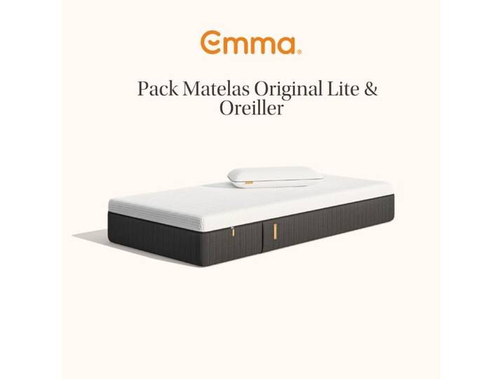 EMMA Pack Matelas Emma Original Lite 90x200 cm + Oreiller Emma Original Adapt + Ressorts + Mémoire