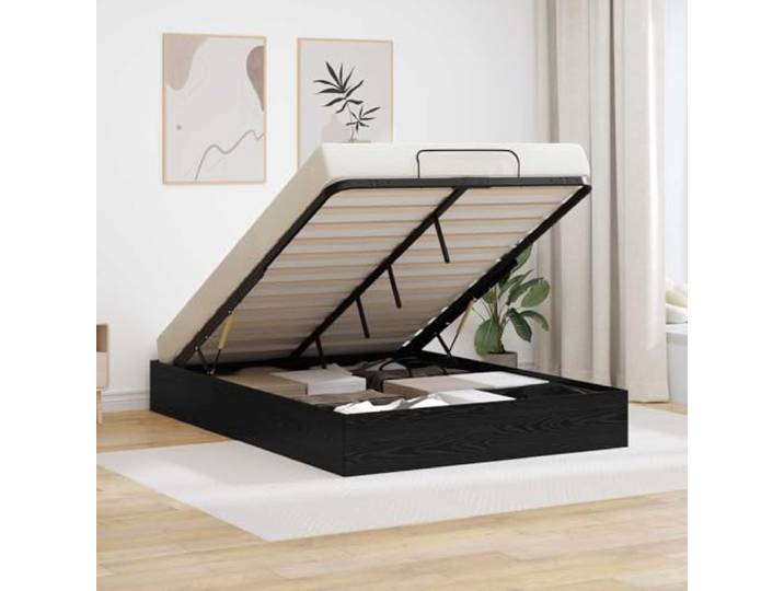 Holzspanplatte Gaslift Mechanismus Modernes Ottoman Bett Schwarz 193 x 140 Ottoman Bettgestell Schwarz Eichen Optik mit Gaslift Stauraum 193x120x25 cm Polsterbett Modern